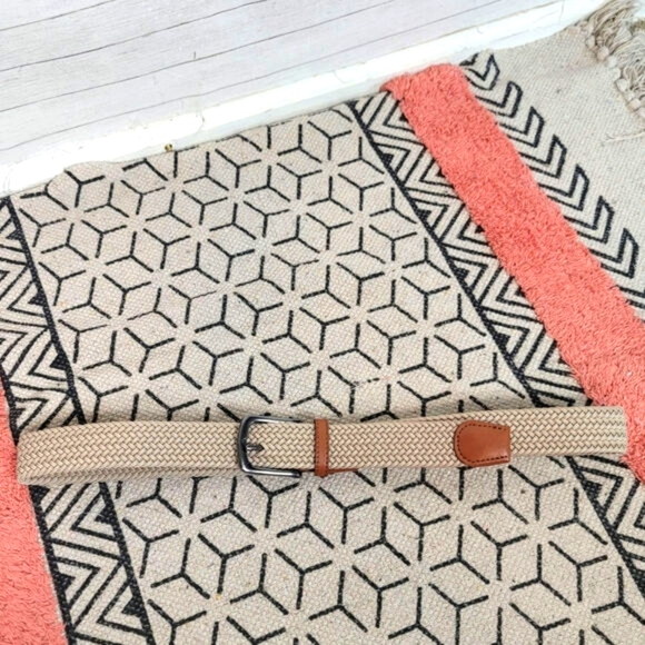 BRAIDED KHAKI TAN MENS BELT W TAN & SILVER BUCKLE DETAILS, SZ - Picture 1 of 8